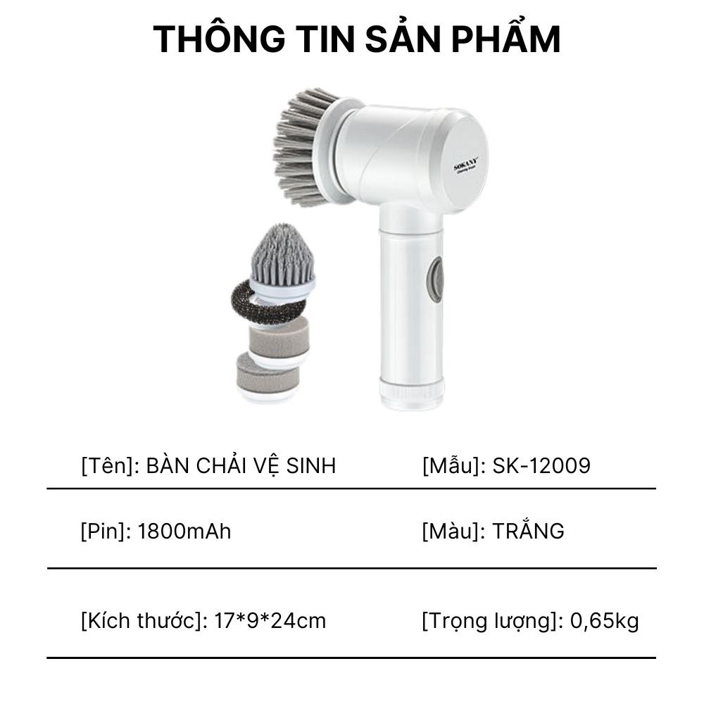 Máy cọ rửa nhà bếp cầm tay đa năng 5IN1 Sokany SK-12009 dụng cụ cọ rửa nhà bếp, bồn rửa mặt, đánh giày, có sạc pin tiện lợi - HÀNG CHÍNH HÃNG