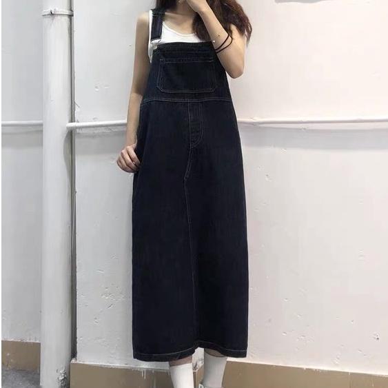 Váy jean dài nữ phong cách, váy yếm dài Hàn Quốc_Y2