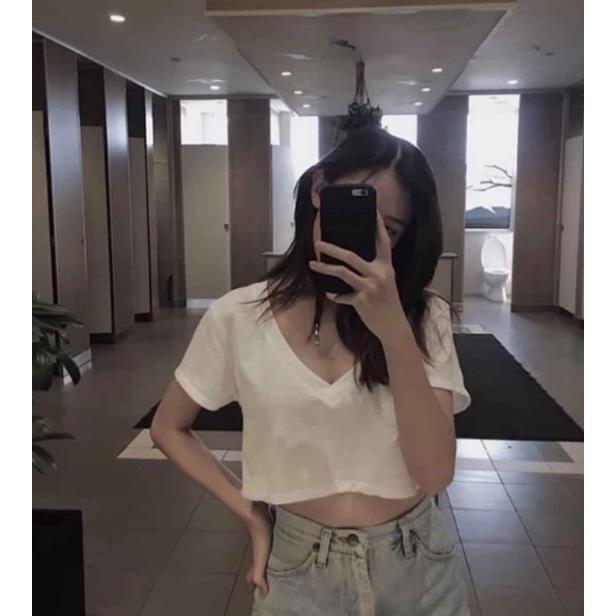 Áo croptop trơn cổ tim nhiều màu