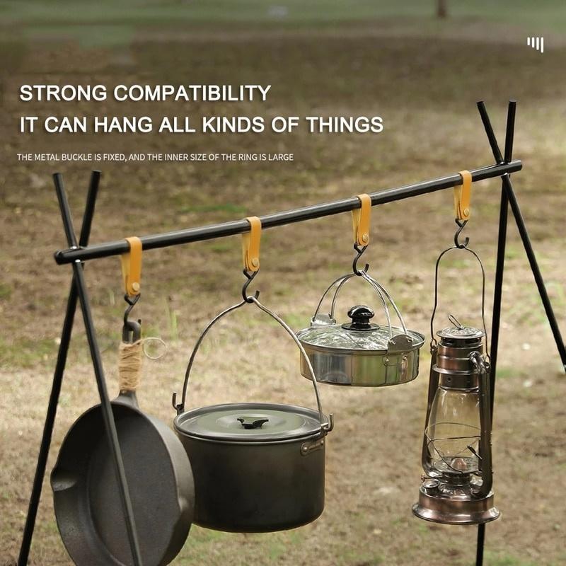 S-Shaped PU Leather Hanging Hooks Triangle Storage Rack Shelf Hook Keychain Portable Outdoor Camping Hiking Hook Camping Hanger