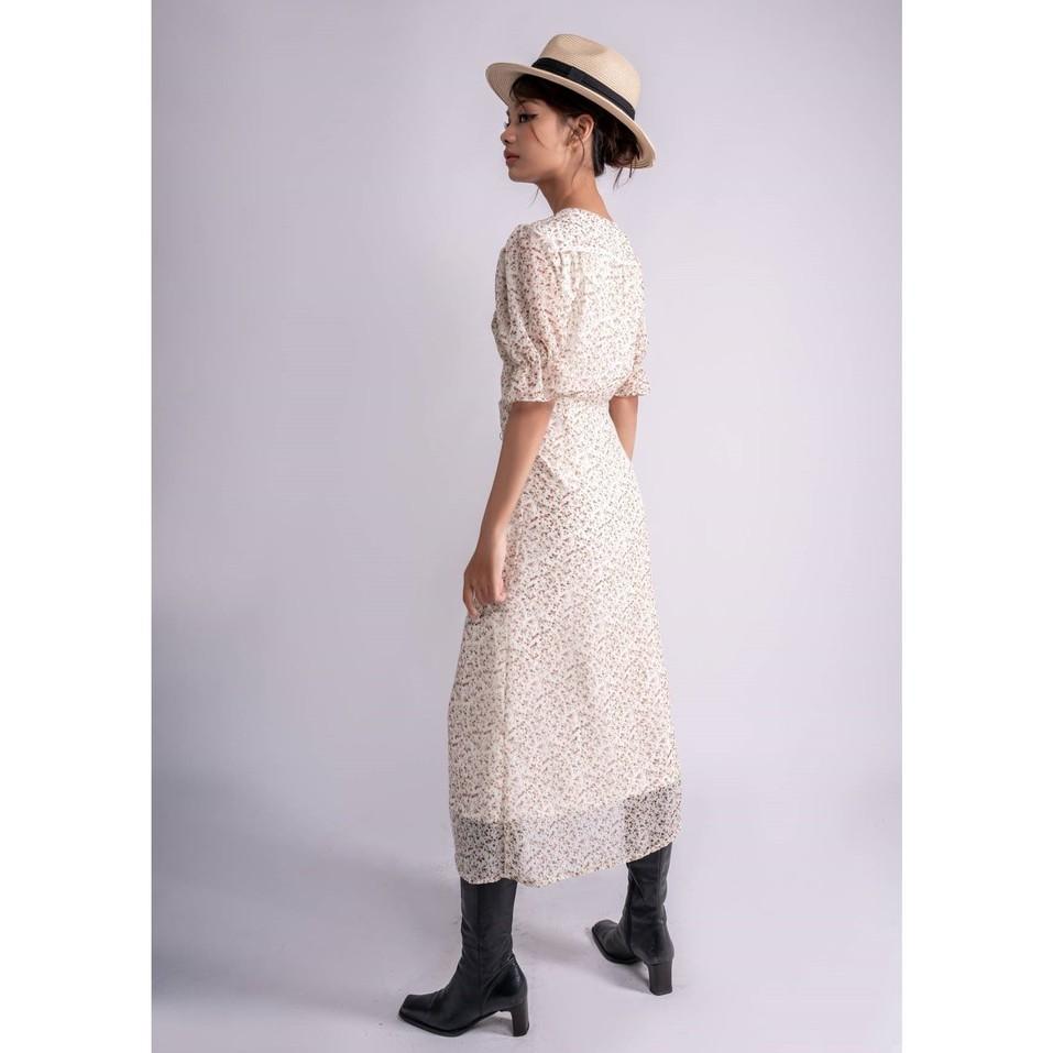 OLALASTUDIO Đầm voan cổ V hoa liti - Dai Wrap Dress
