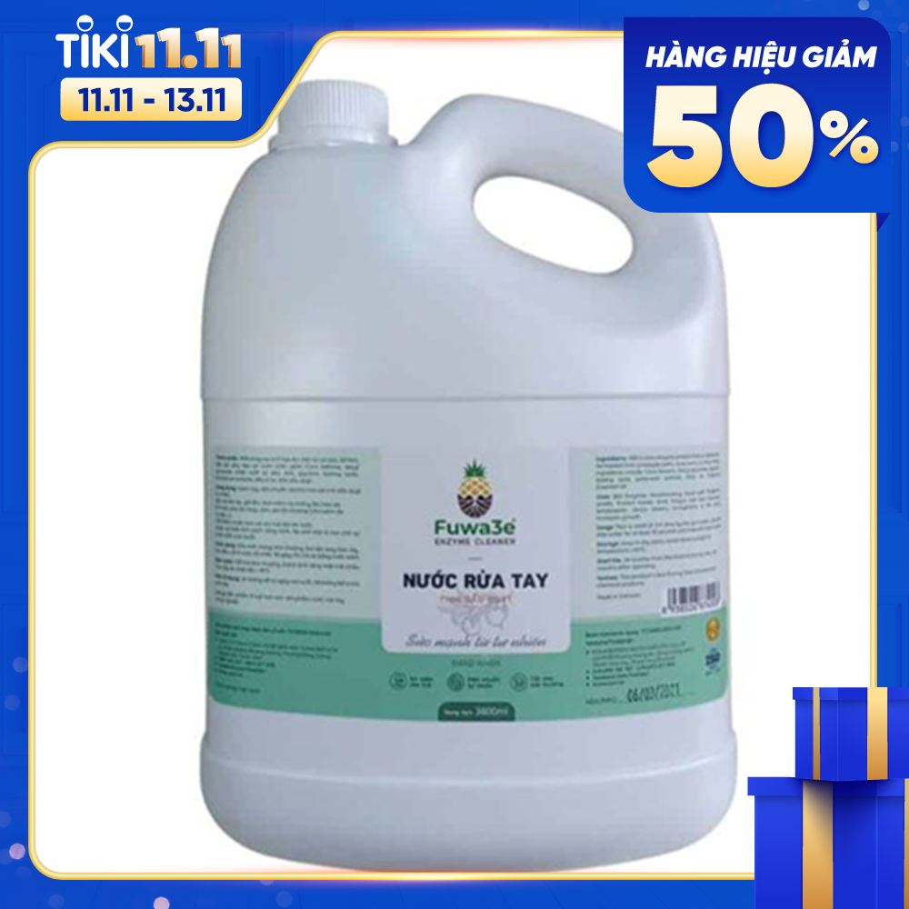 Nước rửa tay sát khuẩn Fuwa3e hữu cơ mùi tinh dầu quýt từ chế phẩm Enzyme sinh học 3.8L