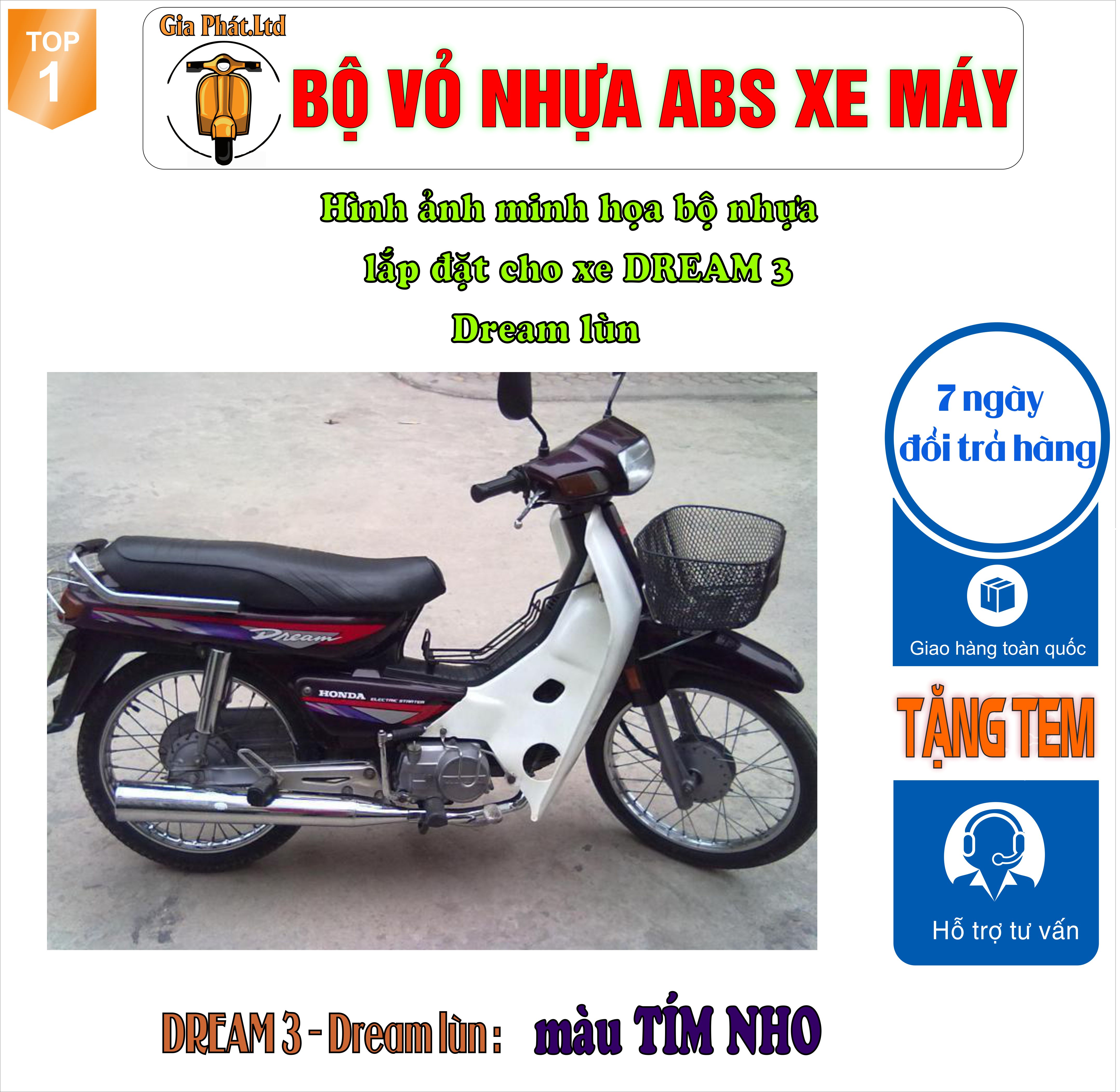 [Tặng Tem] Bộ nhựa Dàn áo Dream 3 - Dream lùn- Dream Exces màu TÍM NHO , nhựa ABS cao cấp -TKB_1350_2140