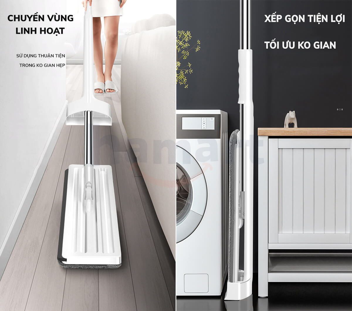 Cây Lau Nhà Mini Tự Vắt Thông Minh Xoay 360 Chổi Lau Sàn Gấp Gọn Kèm 2 Miếng Vải Lau KHÔNG THÙNG