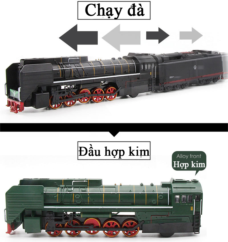 Mô hình tàu hơi nước cổ điển đầu bằng hợp kim nam châm kết nối từ tính có đèn và nhạc dài 34 cm