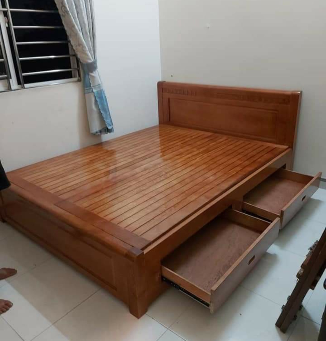 Giường gỗ sồi nga hộc kéo dạt phẳng 1 M 8
