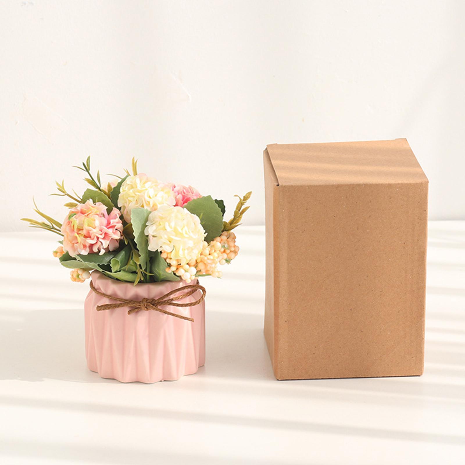 3x Mini Artificial Flower Fake Simulation Hydrangea Plant Ceramic Vase for Home