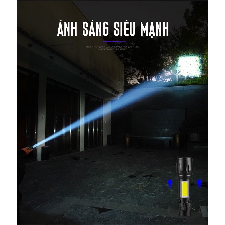 Đèn pin mini siêu sáng  với 3 chế độ sáng , có zoom ,dây cắm sạc  ,chống sốc , chống nước  kèm hộp đựng sang trọng
