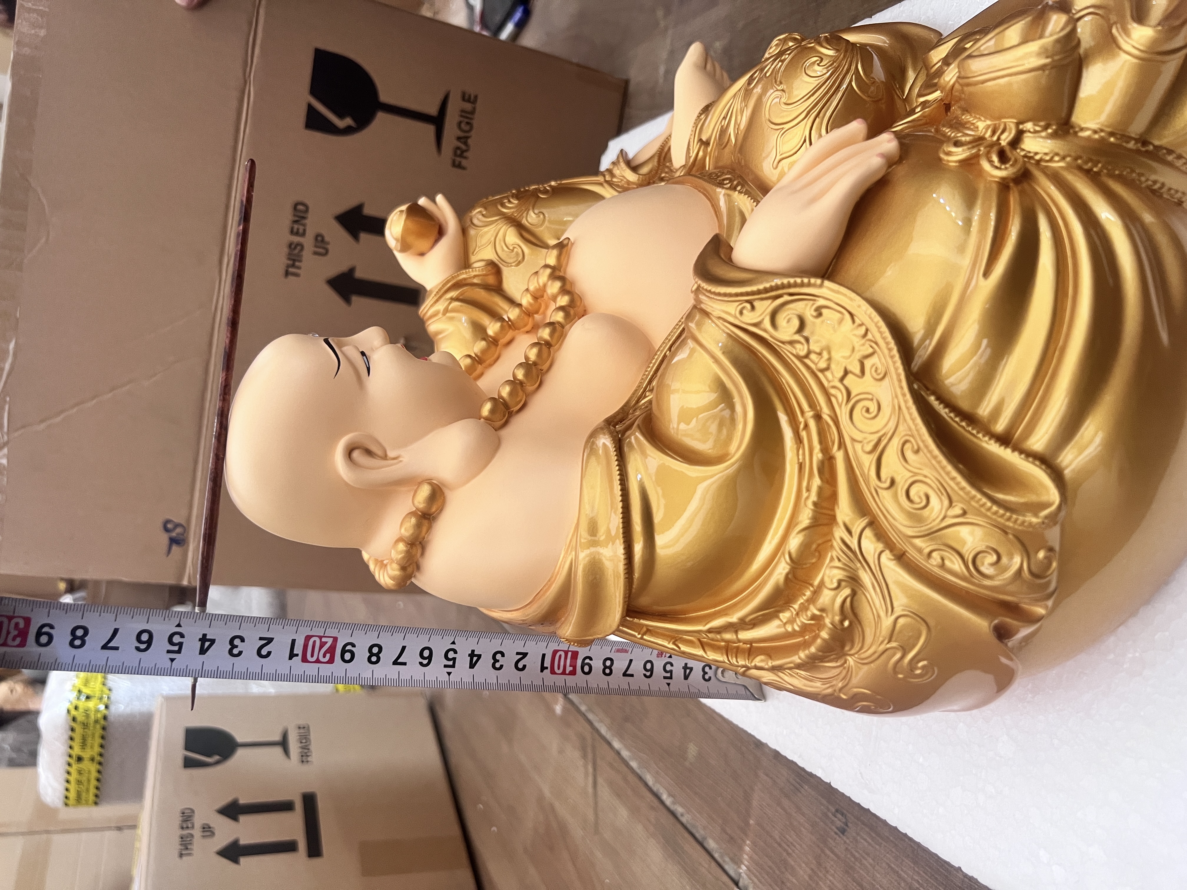 Tượng Phật Di Lặc cao 25cm Cầm ngân lượng