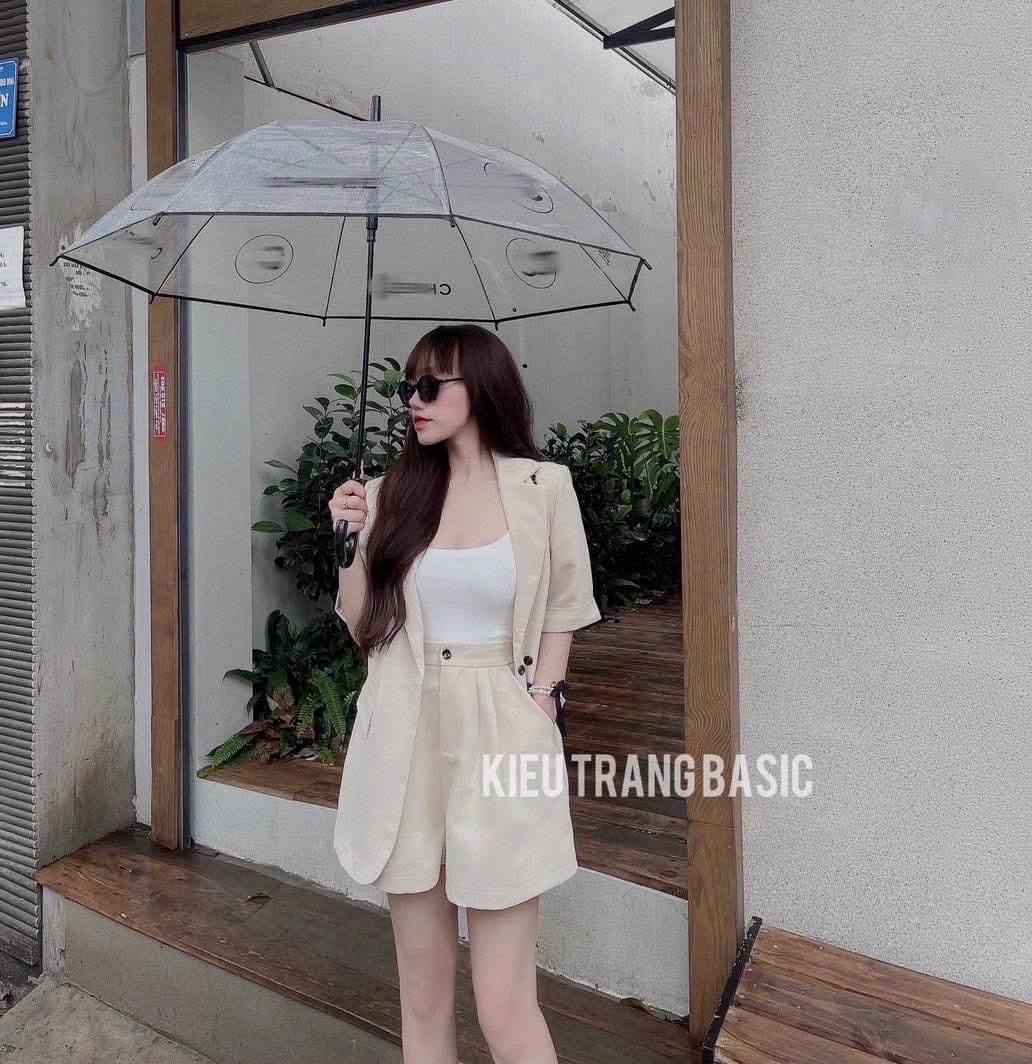 ÁO KHOÁC BLAZER / VEST NỮ PASTEL TAY LỬNG RỘNG SUÔNG TRƠN + QUẦN NGẮN GIẢ VÁY LƯNG CAO ỐNG RỘNG SHORTS + ÁO DÂY CROPTOP ĐI TIỆC ĐI LÀM CÔNG SỞ ĐI CHƠI DẠO PHỐ