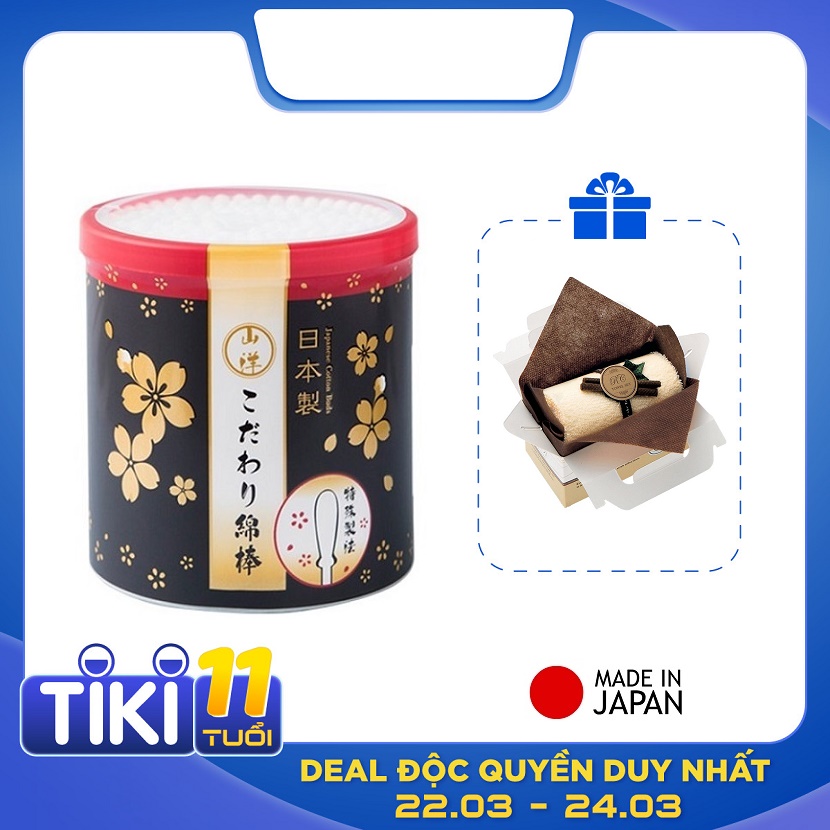 Combo 01 Hộp tăm bông lấy ráy tai Seiwa Pro 180P + 01 Set 02 khăn cuộn cotton loại nhỏ - Nội địa Nhật Bản