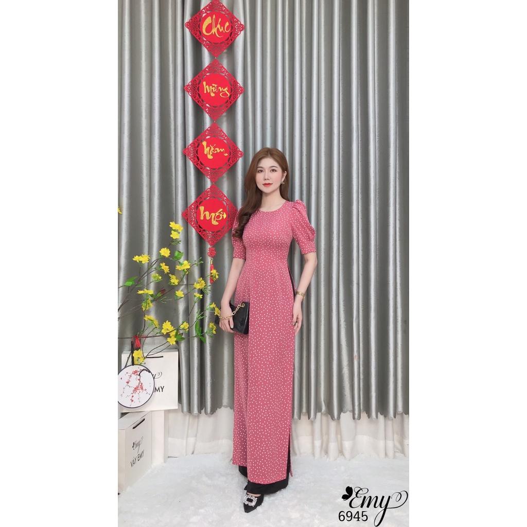 EMY EM6945 Áo Dài Chấm Bi Hồng