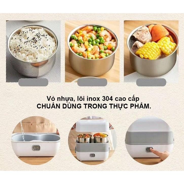 Hình ảnh Hộp cơm cắm điện văn phòng 2 tầng 4 bát inox có chức năng giữ nhiệt, hâm nóng và tự nấu chín thức ăn đa năng