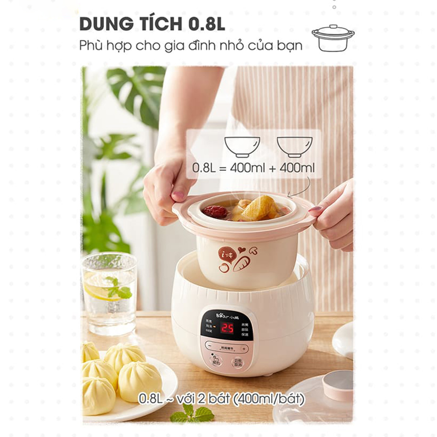 Nồi Nấu Chậm 0.8L Bear SUBE001 - Bản Quốc Tế Tiếng Anh - Hàng Chính Hãng