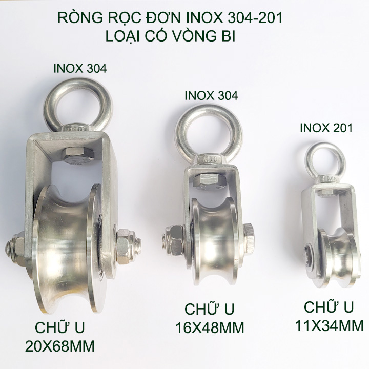 Ròng rọc đơn inox 304-201 không gỉ, có vòng bi với nhiều kích thước cho khách lựa chọn