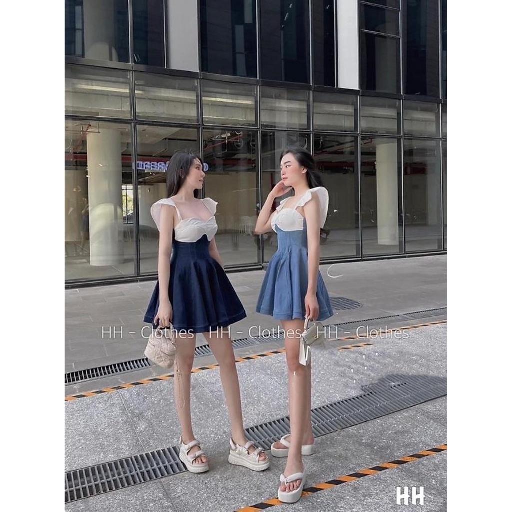VÁY ĐI CHƠI, VÁY BÒ PHA CÚP NGỰC TAY CÁNH TIÊN DÁNG XÒE CỰC XINH