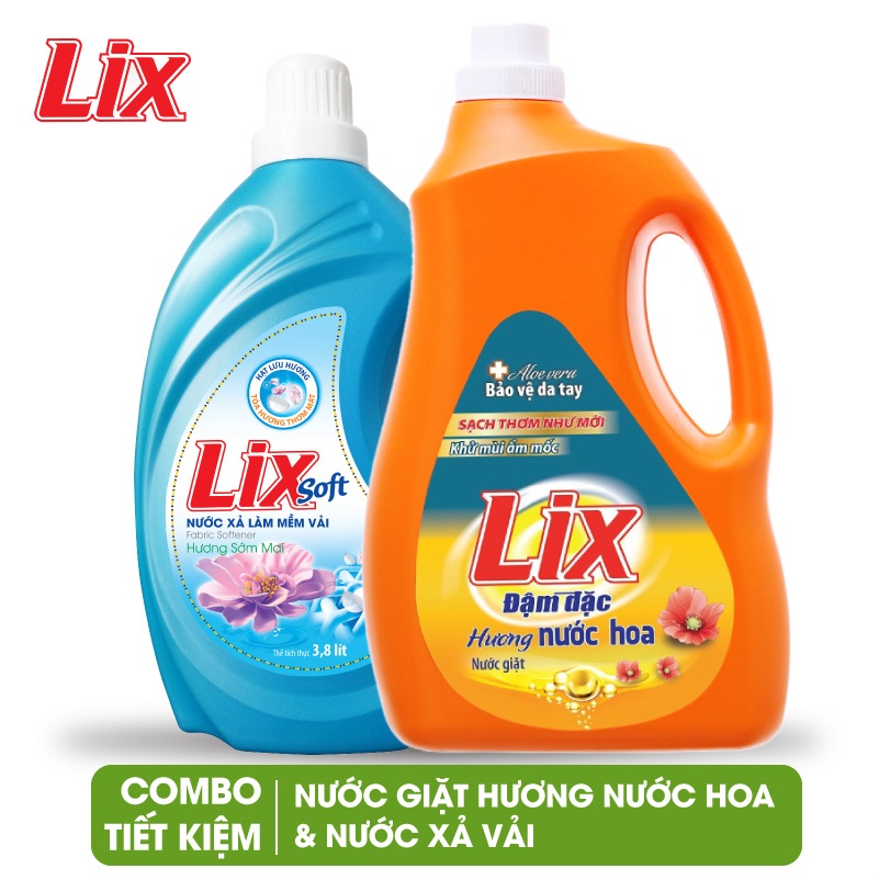 COMBO số 18 gồm Nước giặt Lix hương nước hoa 3.6kg NGH10 + Nước xả vải Lix soft hương sớm mai 3.6 lít LSF36