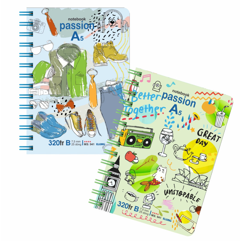 Sổ kẻ ngang lò xo kép dọc A5 320 trang 70/76; MS: 941