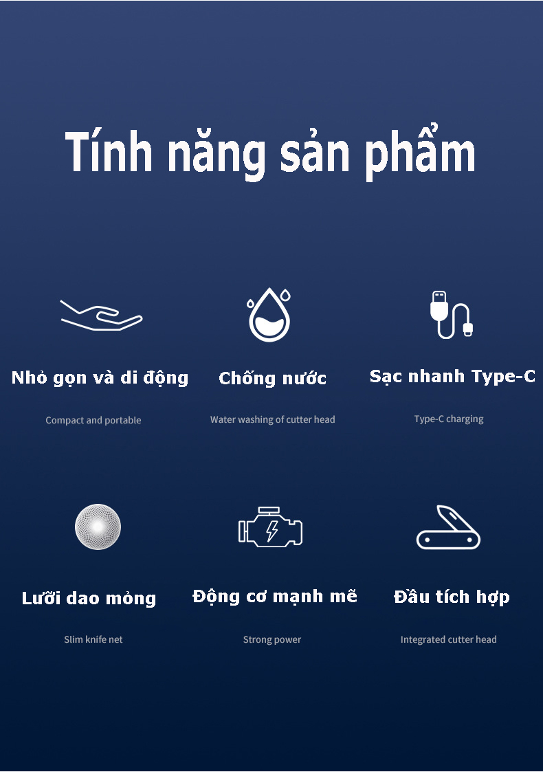 Máy cạo râu mini cao cấp lưỡi kép điện tự mài chống thấm nước tiện dụng cho nam loại mới sạc type C chống thấm nước tiện dụng