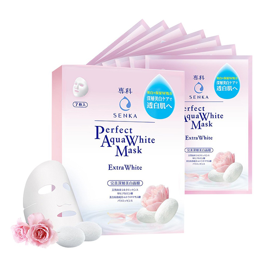 Hộp 7 Mặt Nạ Dưỡng Trắng Da Senka Perfect Aqua White Mask Extra White (25ml / Miếng) - 14994