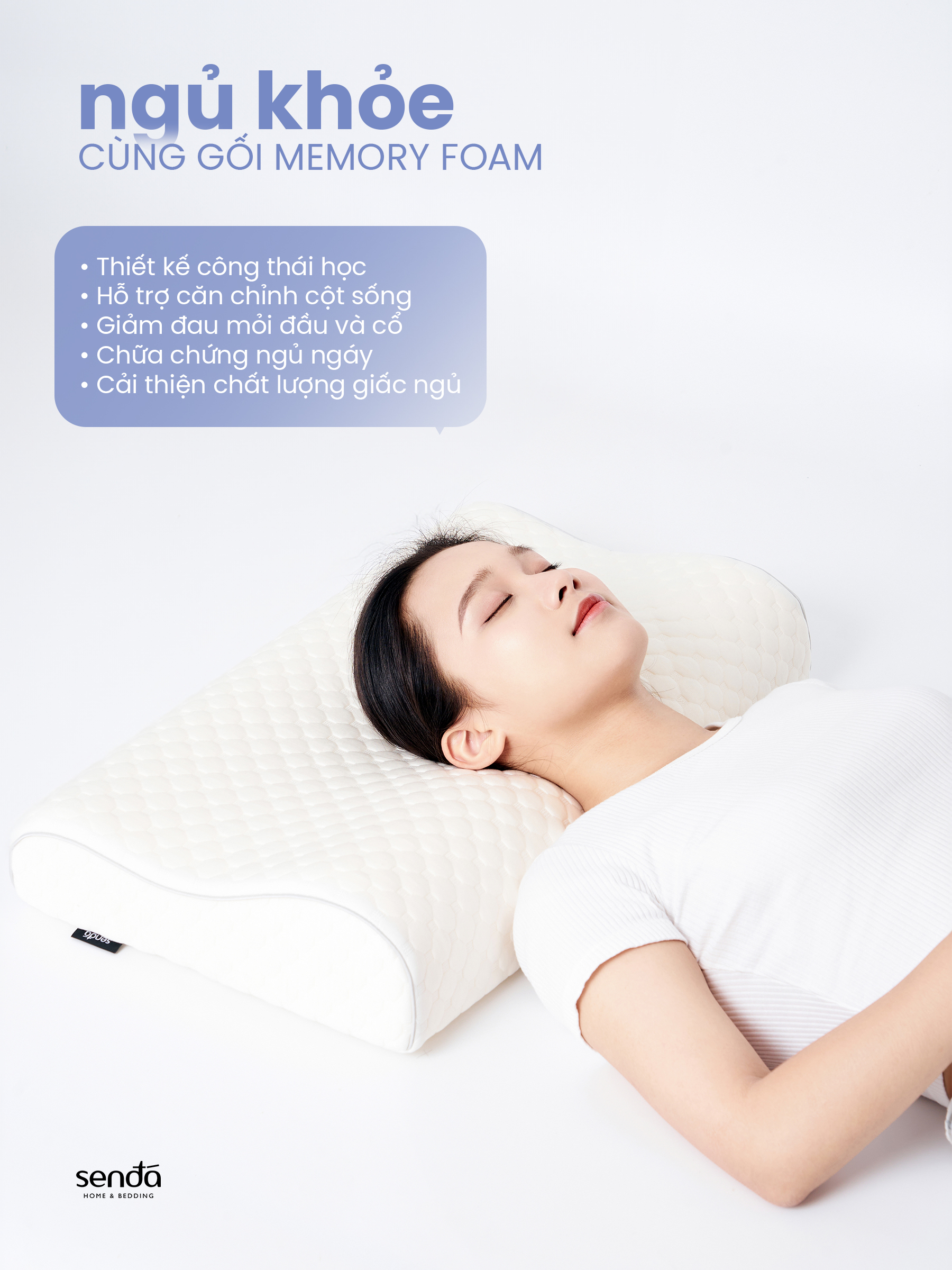 Gối cao su non chống đau mỏi cổ vai gáy Sen Đá Home Bedding, ruột gối ngủ công thái học Memory Foam người lớn cao cấp