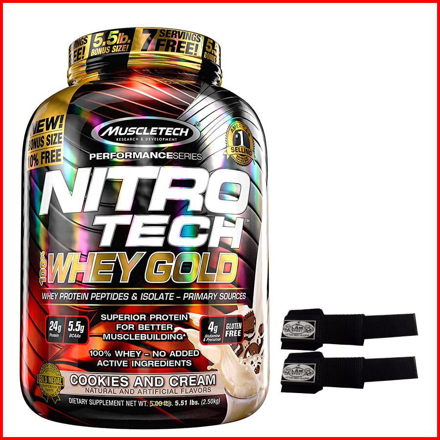 Sữa tăng cơ NITRO TECH 100% WHEY GOLD Hộp 5,5lbs (2.3kg) hỗ trợ tăng cơ, phục hồi, phát triển cơ bắp - Vị Cookies &amp; Cream- Kèm quà - Hàng Chính Hãng USA