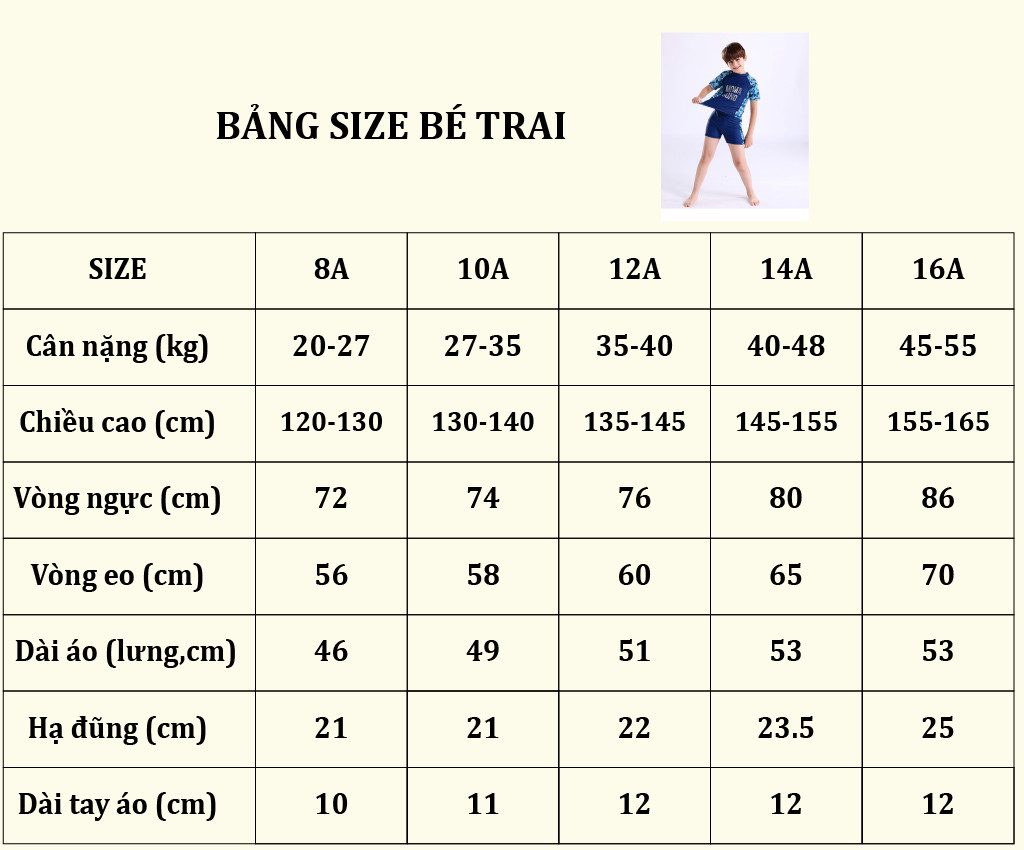 Đồ bơi cho bé trai quần short size lớn đến 55kg