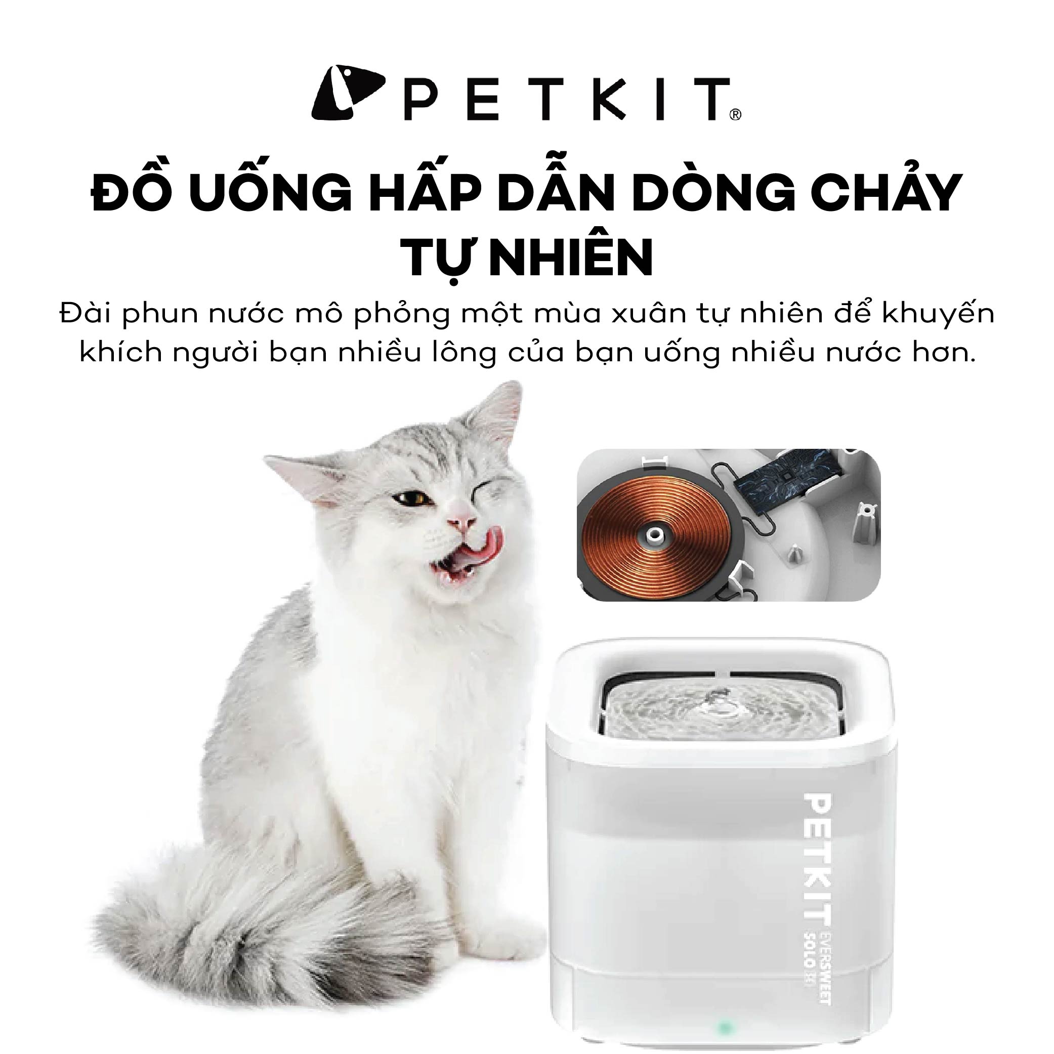 Máy Lọc Nước Cho Mèo, Máy Uống Nước Bơm Không Dây Petkit EVERSWEET SOLO SE（WIRELESS PUMP)