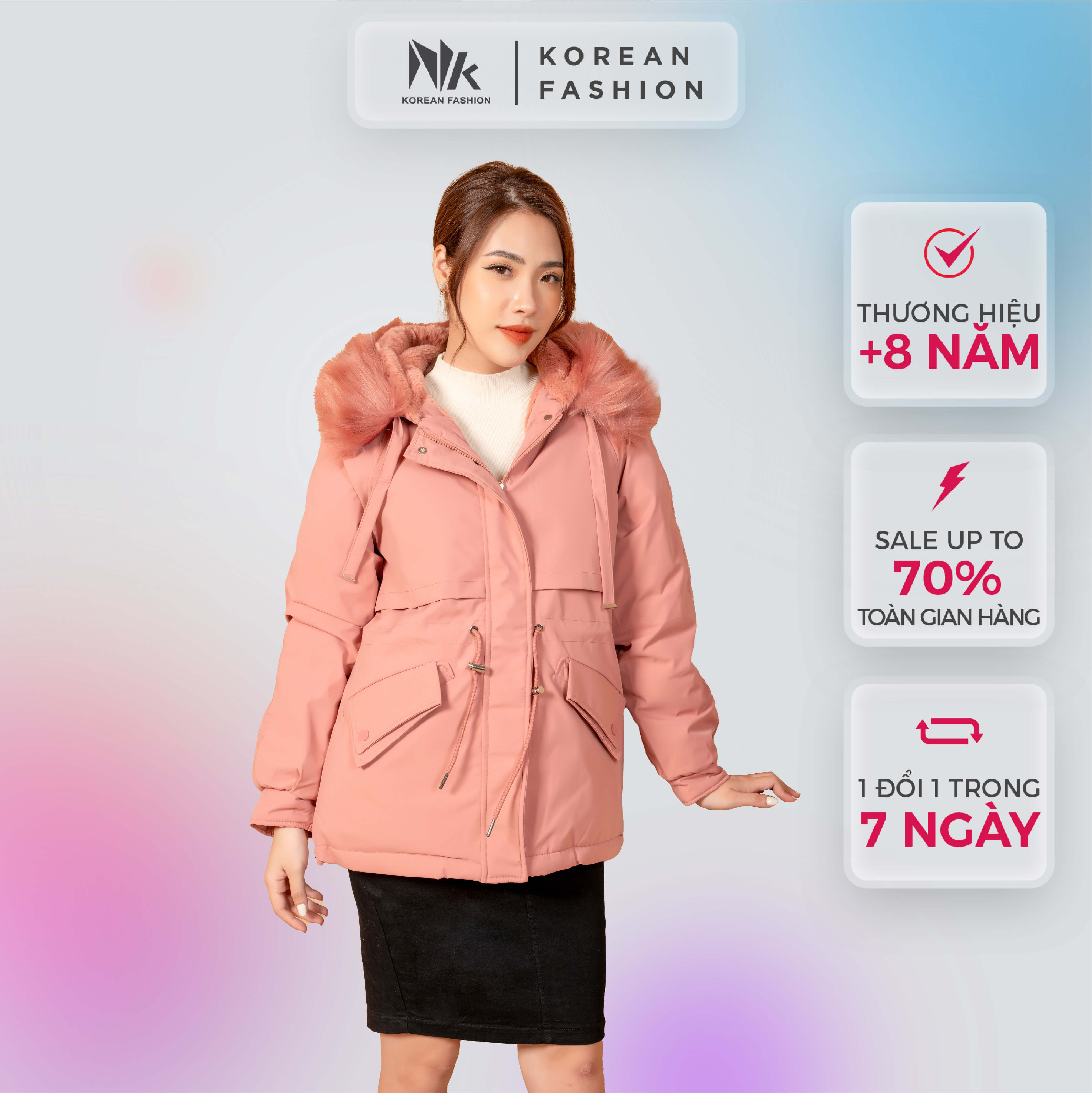 Áo Khoác Phao Nữ NK Fashion NKFAK2110007 Dáng Ngắn Nắp Túi Kép Tiện Lợi, Chất Liệu Phao Hàn, Mềm Mịn Dày Dặn, Giữ Nhiệt Tốt, Hiện Đại