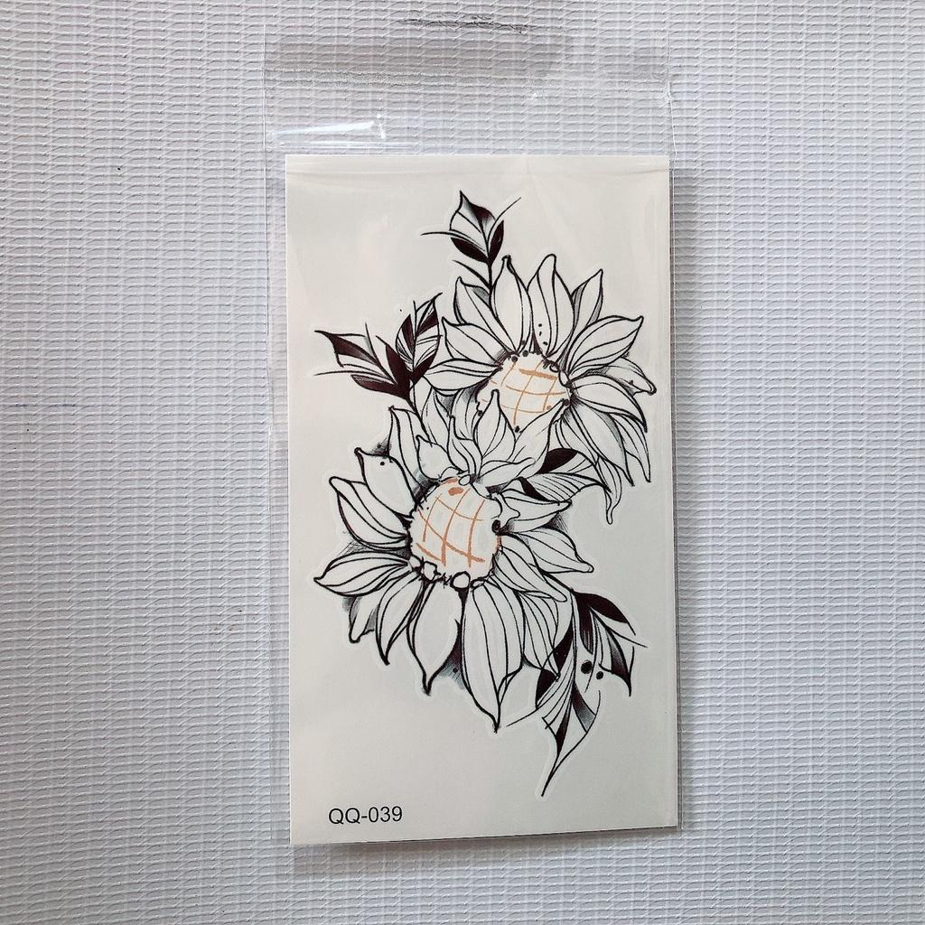 Hình xăm dán hoa xinh trắng đen 10x6cm- phù hợp ví trí tay, chân, vai, ngực, lưng....