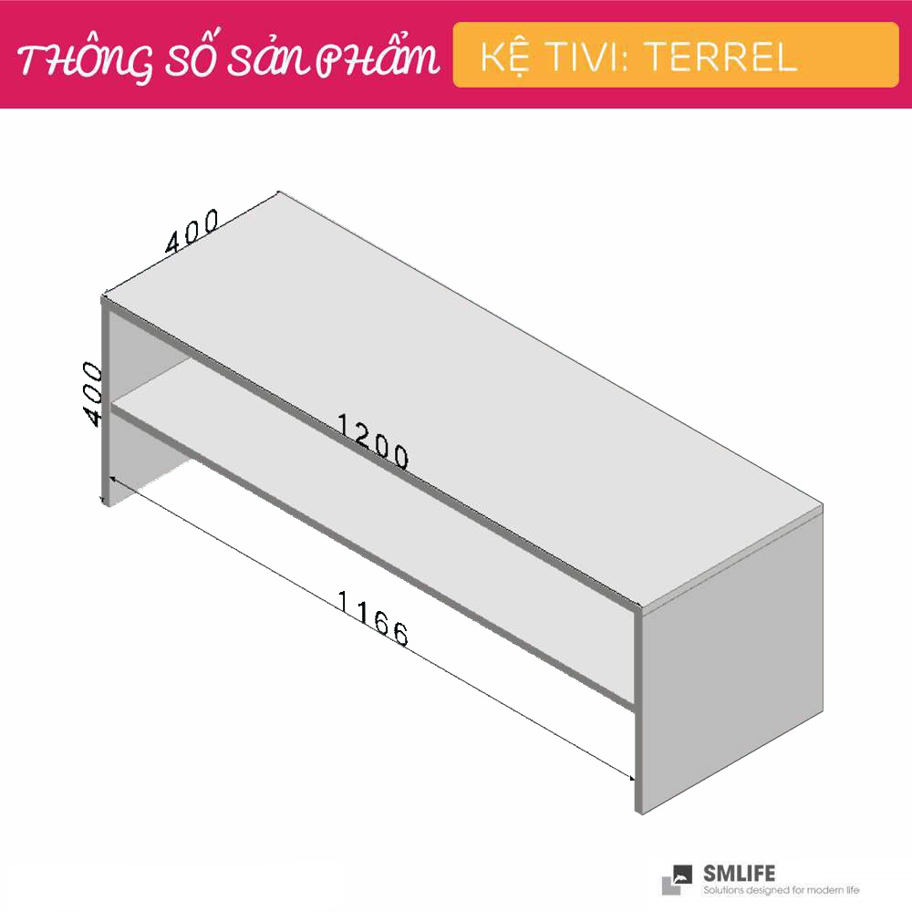 Kệ Tivi gỗ hiện đại SMLIFE Terrel | Gỗ MDF dày 17mm chống ẩm | D120xR40xC40cm