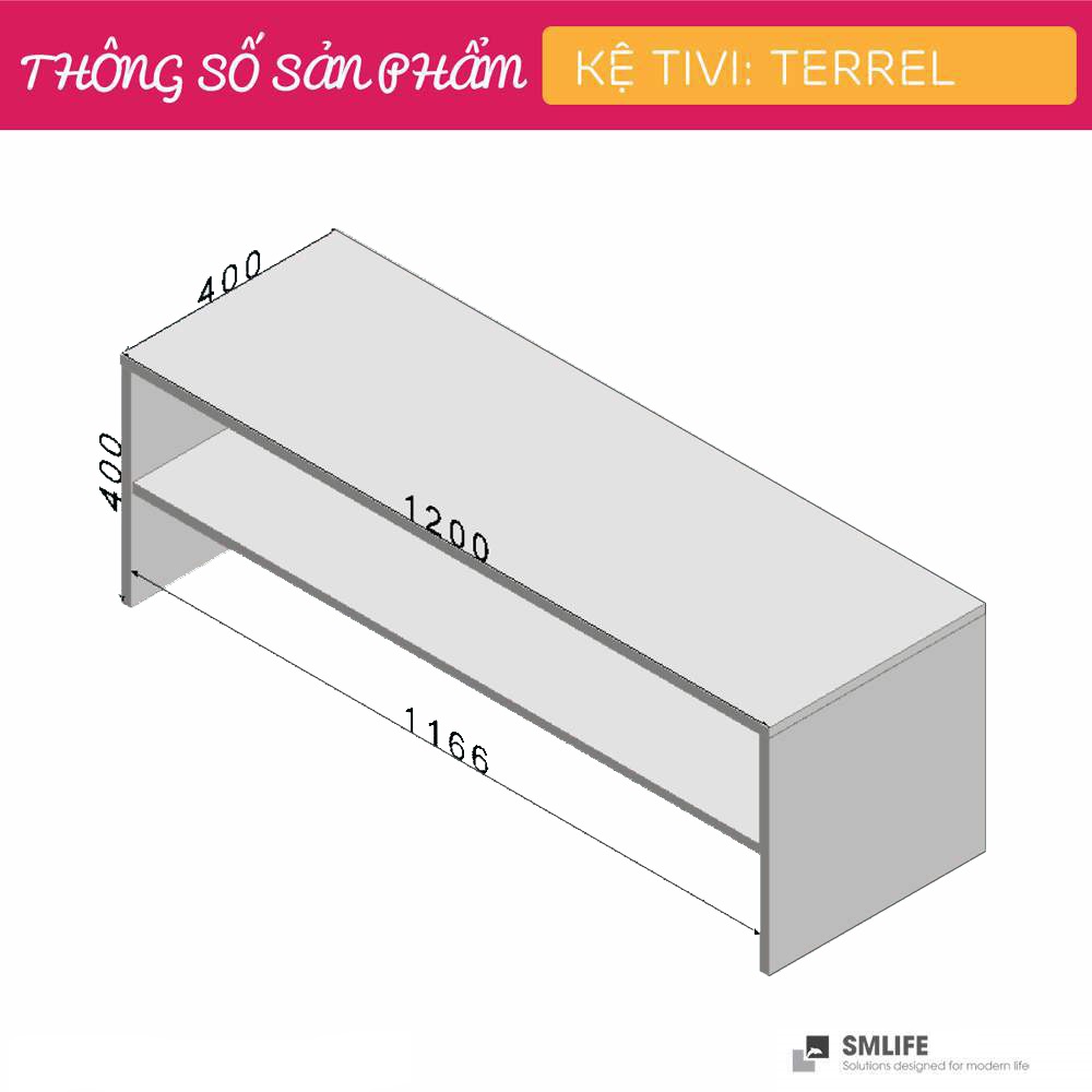 Kệ Tivi gỗ hiện đại SMLIFE Terrel  | Gỗ MDF dày 17mm chống ẩm | D120xR40xC40cm - Màu