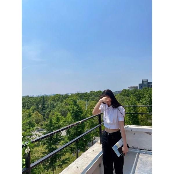 Áo sơ mi croptop tay phồng nữ M12