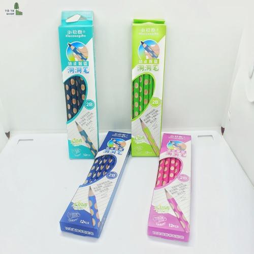 Bút chì 2B - Hộp bút chì thông minh định vị tay cầm - 1 hộp gồm 12 bút tặng kèm gọt