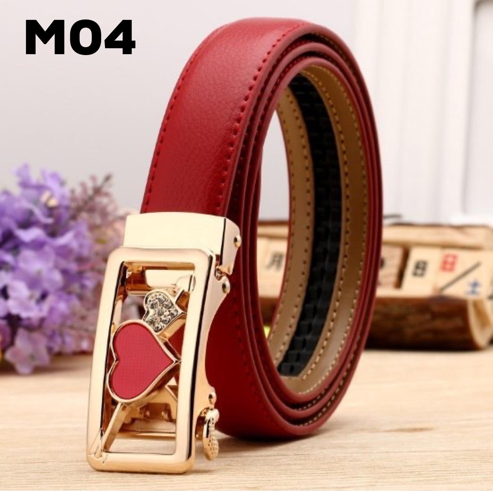 Thắt lưng nữ da bò khoá tự động - Mặt khoá hoạ tiết hoa văn
