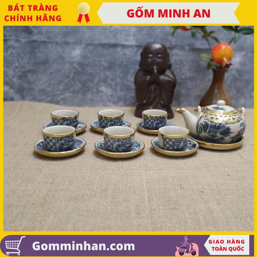 Bộ trà sứ giả cổ Bộ ấm chén giả cổ bọc đồng dáng Nhật Gốm Sứ Bát Tràng- Gốm Minh An