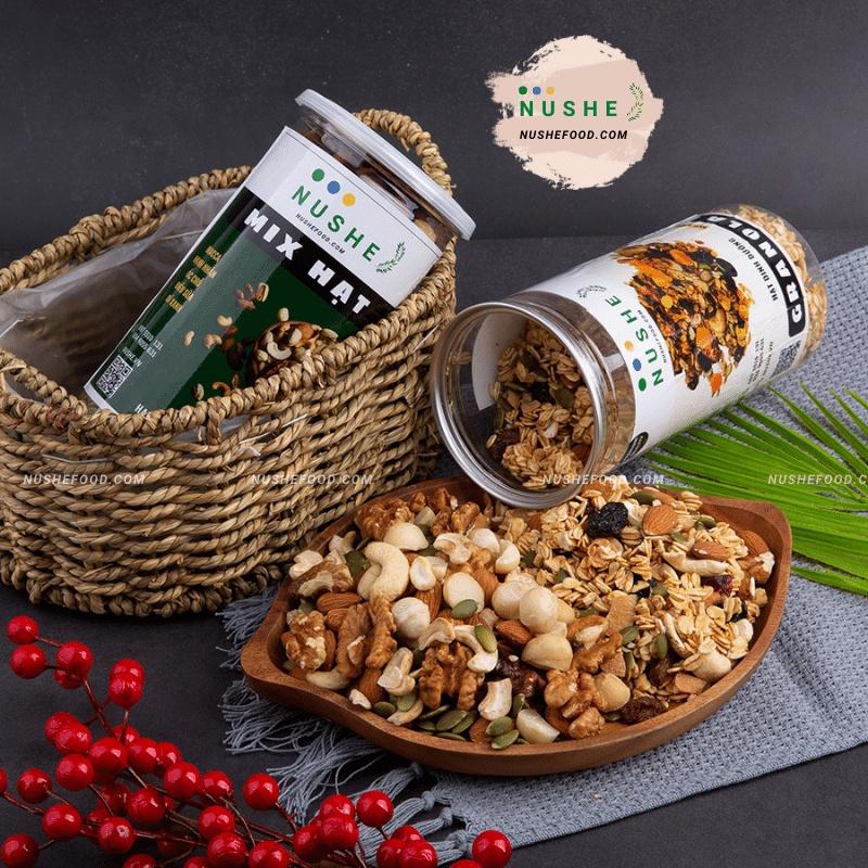 COMBO ĂN SÁNG 500gr/1hộp, NUSHEFOOD, Combo Gồm Granola 50% Yến Mạch và Mix Hạt, Ăn Kiêng Lành Mạnh, Giảm Cân Hiệu Quả