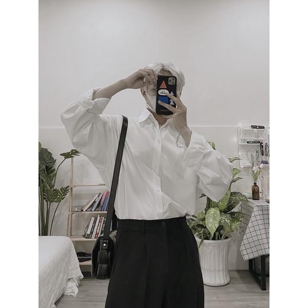 Áo sơmi nam áo sơmi form rộng trắng đen