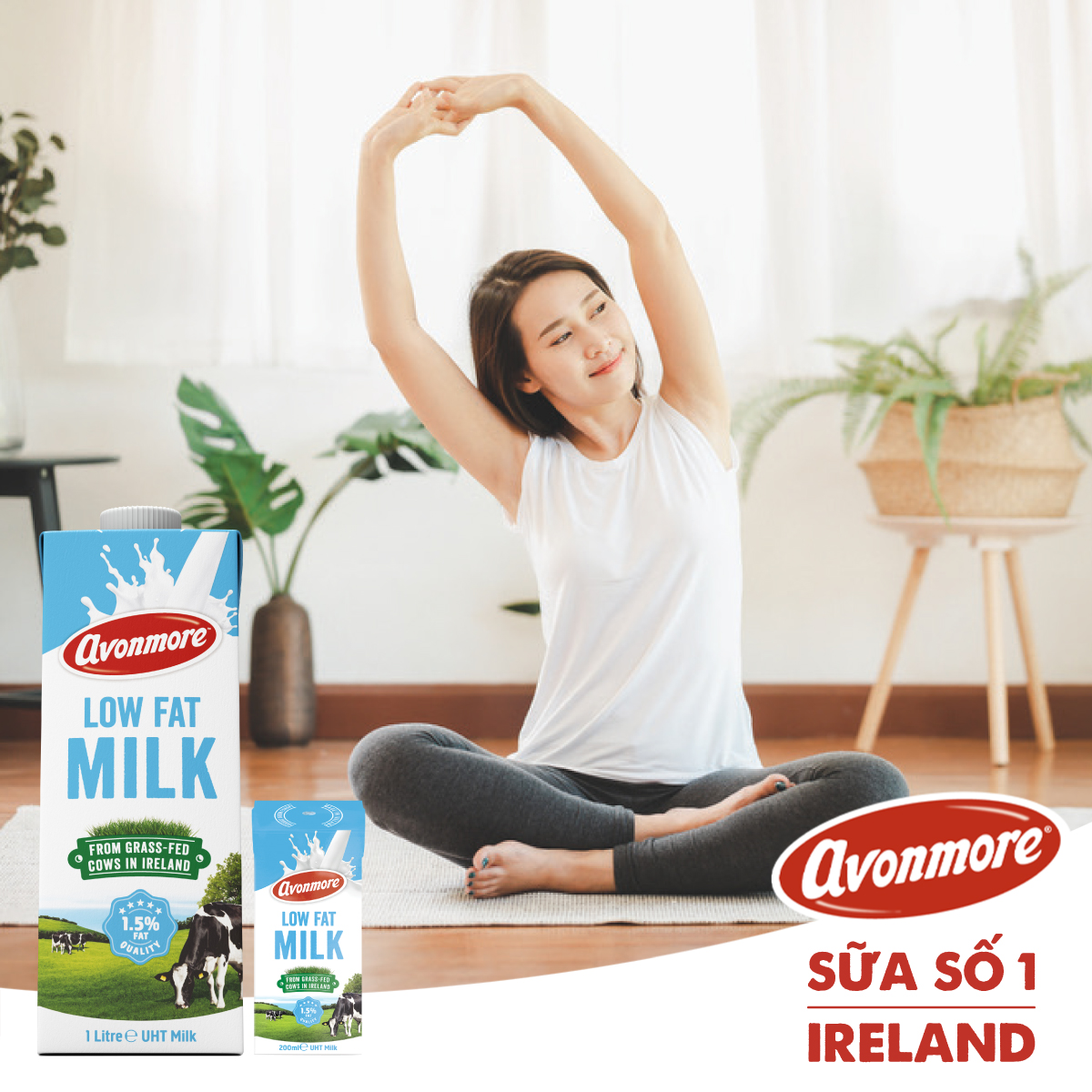 Lốc 3 hộp Sữa tươi ít béo tiệt trùng (không đường) Avonmore UHT Low Fat Milk 200ml