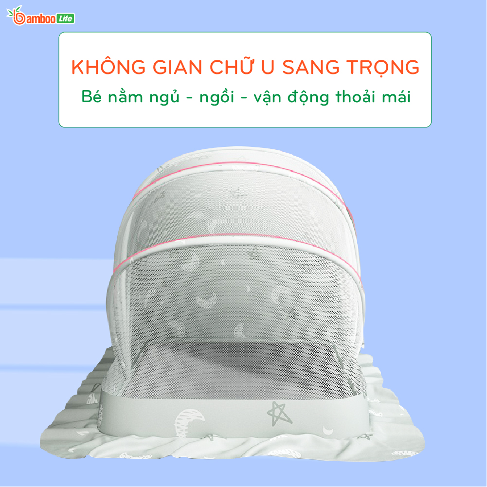 Màn chụp cho bé tự bung Bamboo Life mùng chụp em bé sơ sinh gấp gọn chống muỗi côn trùng giảm ánh sáng an toàn tiện lợi dùng được ở giường nôi cũi