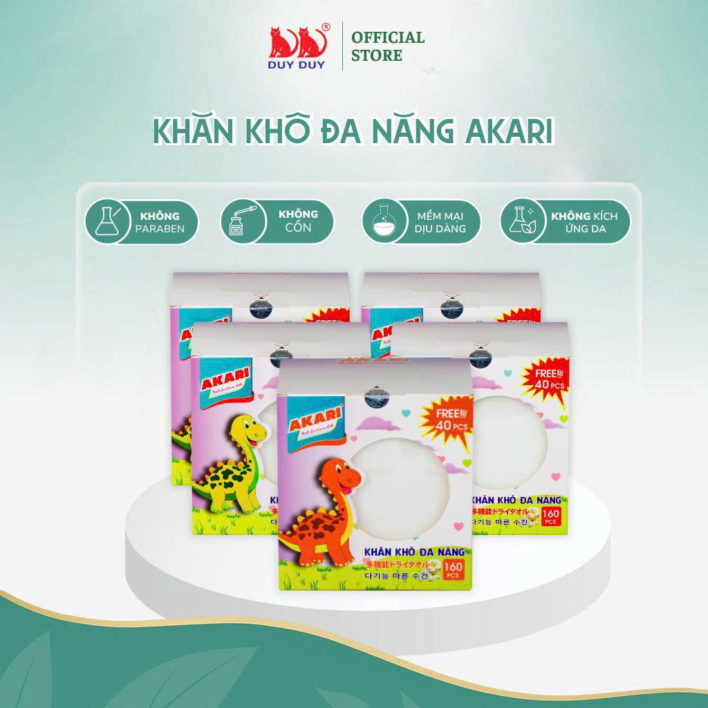 Khăn khô đa năng Akari vải sợi tự nhiên 160pcs + free 40 pcs (13.5x20cm) dạng rút thấm hút vượt trội