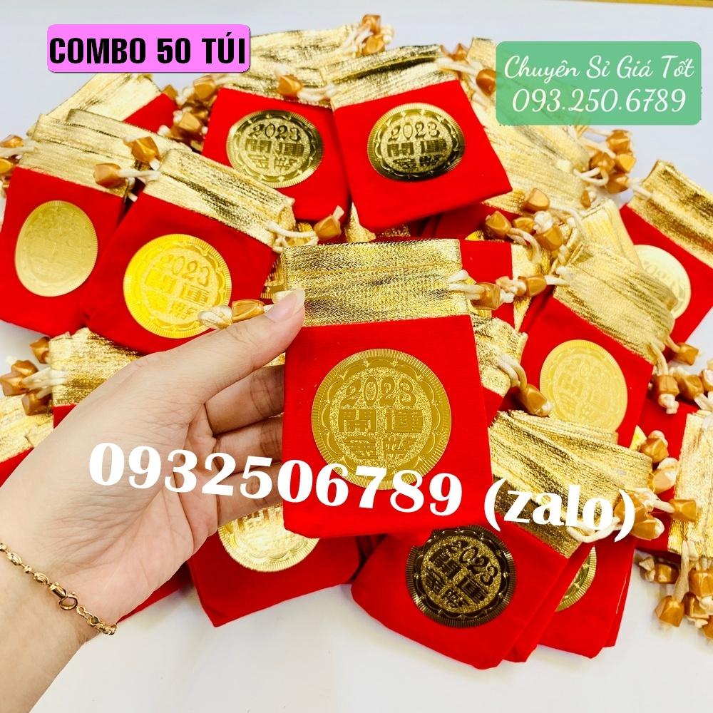 Combo 50 túi gấm nhung đỏ cao cấp 2023 - Quý Mão dùng làm quà tặng, lì xì, Tiền lì xì tết 2023 , NELI