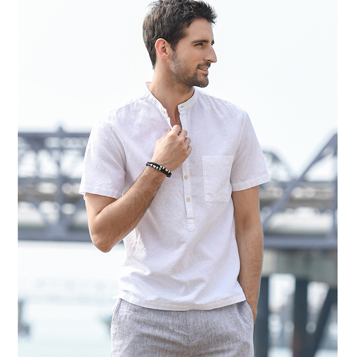 Áo sơ min nam linen cổ tầu ArcticHunter, thời trang thương hiệu chính hãng