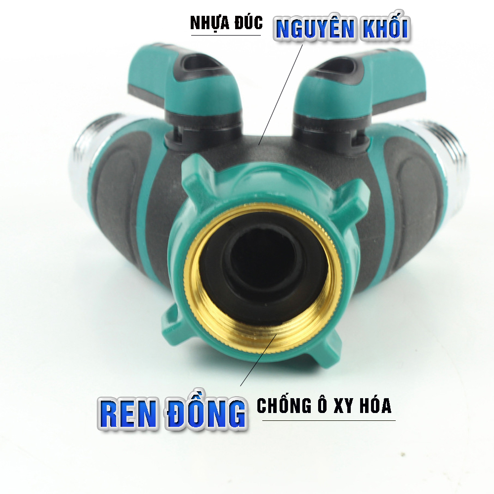 Van chia nước chia 2 chữ Y 2 đầu ra, 2 khóa van độc lập, phi 27mm ¾, đầu nối ống nước chia 2