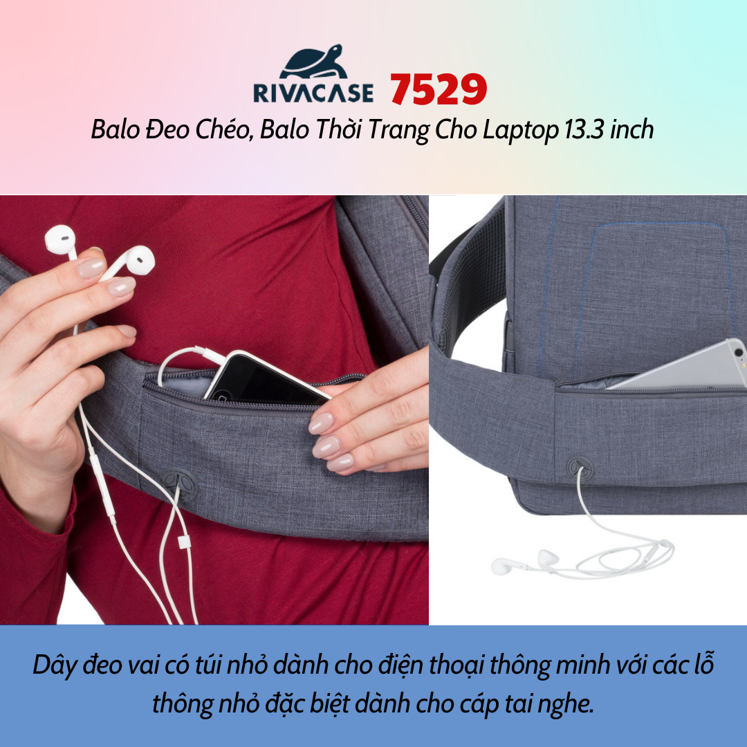 Balo Rivacase 7529  Đeo Chéo, Balo Thời Trang Cho Laptop 13.3 inch - Bảo Hành 24 Tháng - Hàng Chính Hãng
