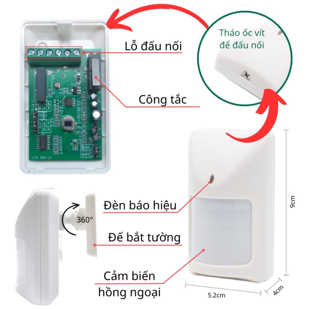 Cảm biến chống trộm mắt hồng ngoại có dây tùy chỉnh độ nhạy và chống nhiễu PIRW1