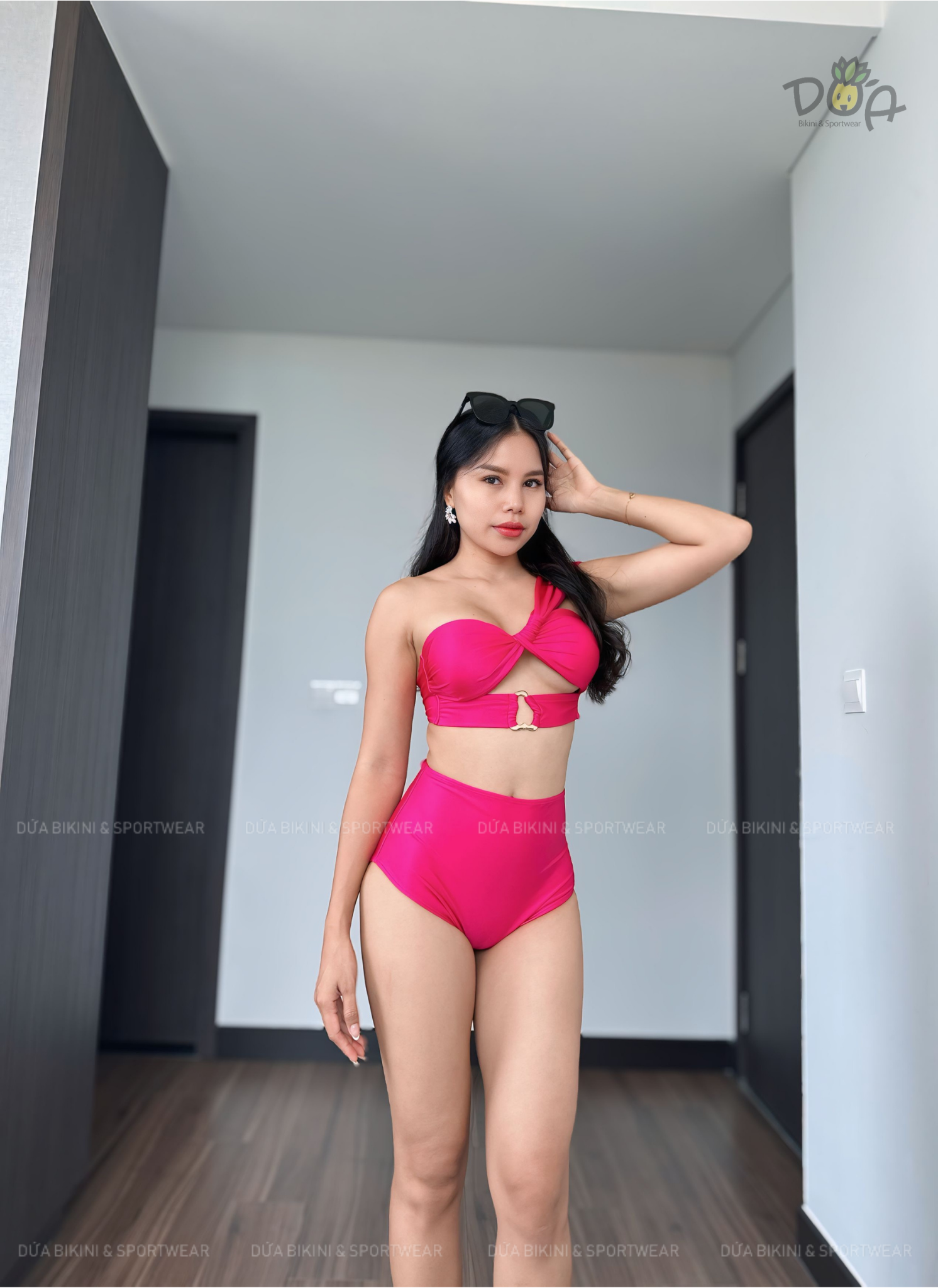 Chic Bikini Set | Đồ bơi nữ hai mảnh quần cạp cao che bụng phối áo khoen lệch vai sang trọng | DỨA BIKINI &amp; SPORTWEAR