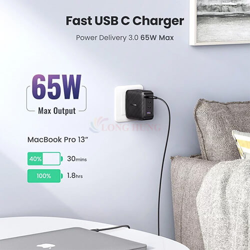 Cốc sạc Ugreen GaN X 65W PD 3.0 QC 4.0 CD224 70773 - Hàng chính hãng