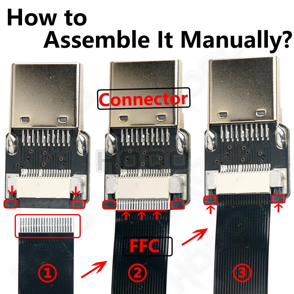 Tương thích với HDMI, FPV HDMI ffc HDMI Ribbon Cable 90 độ Mini/Micro HDMI sang tiêu chuẩn HDMI PCB Connector 20pin fpv micro hdmi 5cm