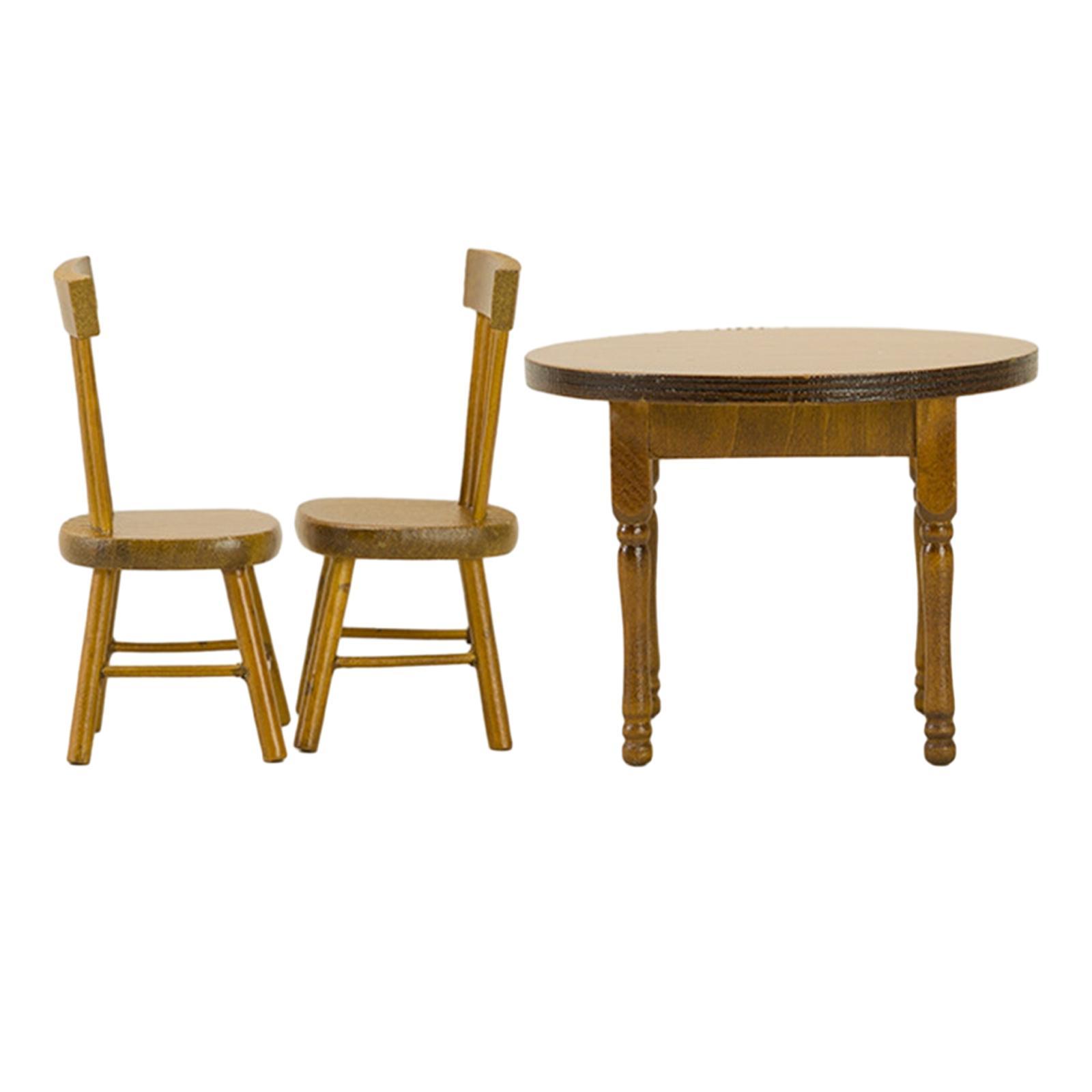 1/12 Scale Accessories Dollhouse Table and Chair, 1:12 Dollhouse Miniature Furniture Wooden Dining Table Chair Model Set for Micro Landscape